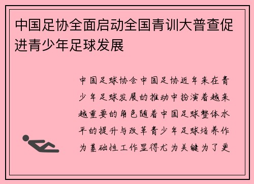 中国足协全面启动全国青训大普查促进青少年足球发展